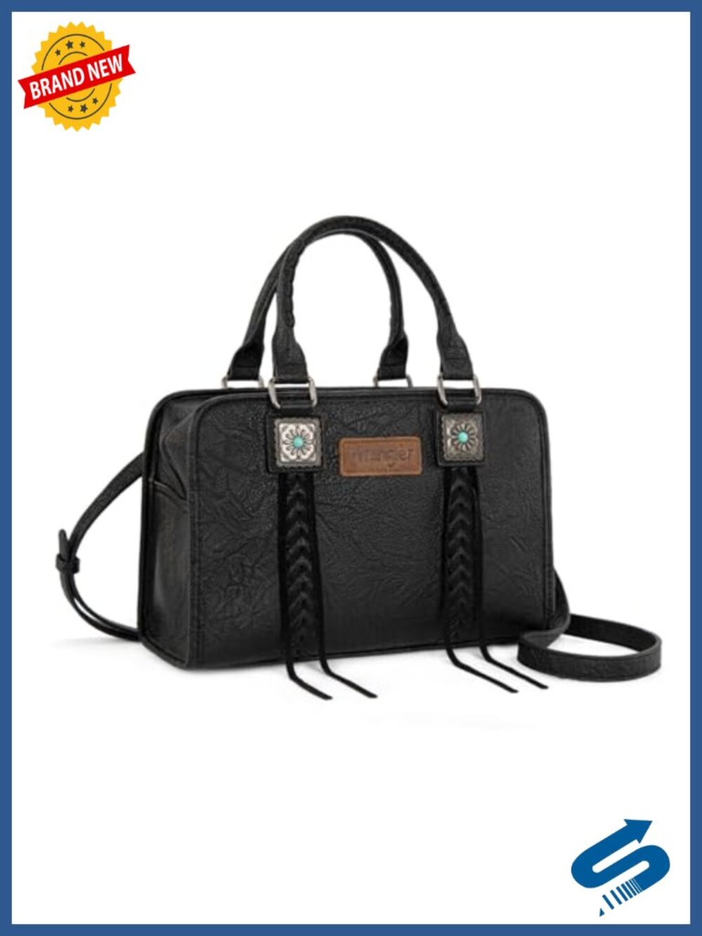 Faux Leather Fringed Satchel Handbag with Turquoise Concho Tassels